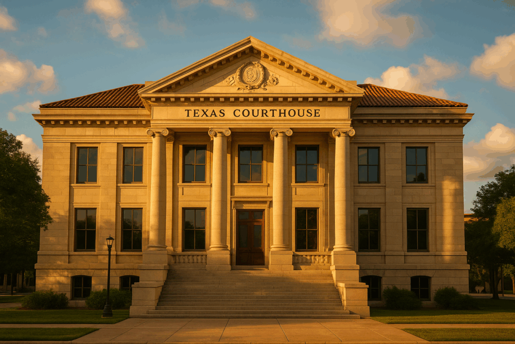 A Texas court building representing the role of courts in international custody cases.