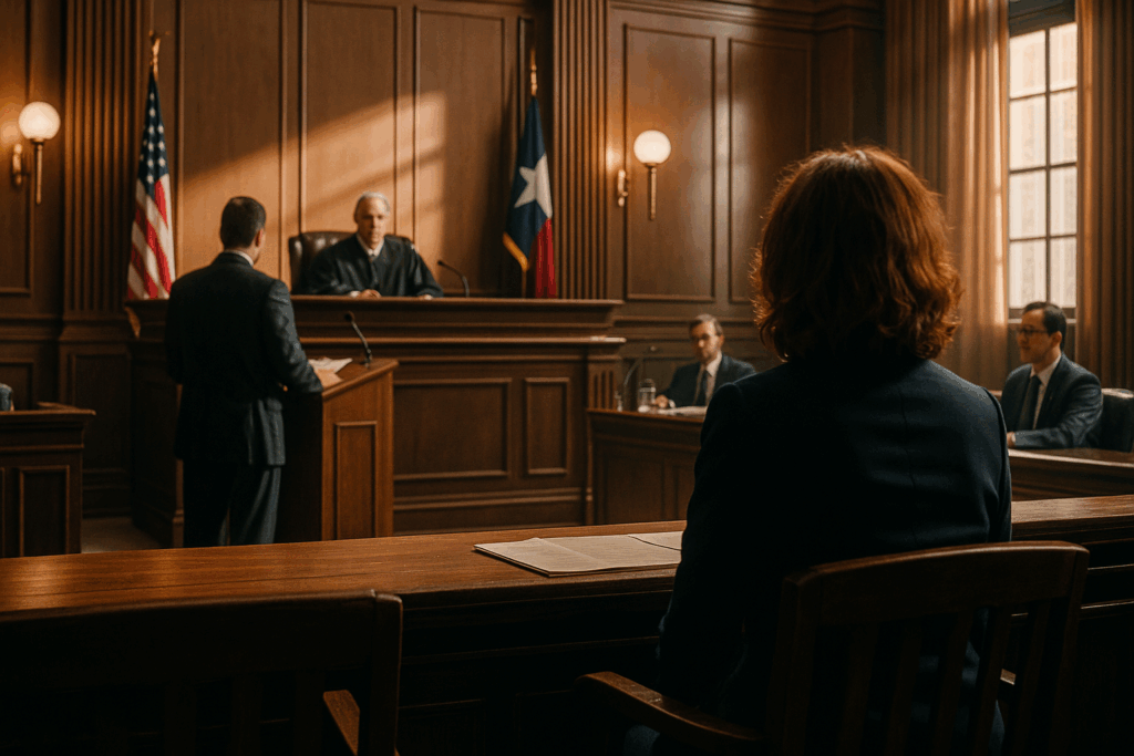 A courtroom scene where a custody case is being heard.