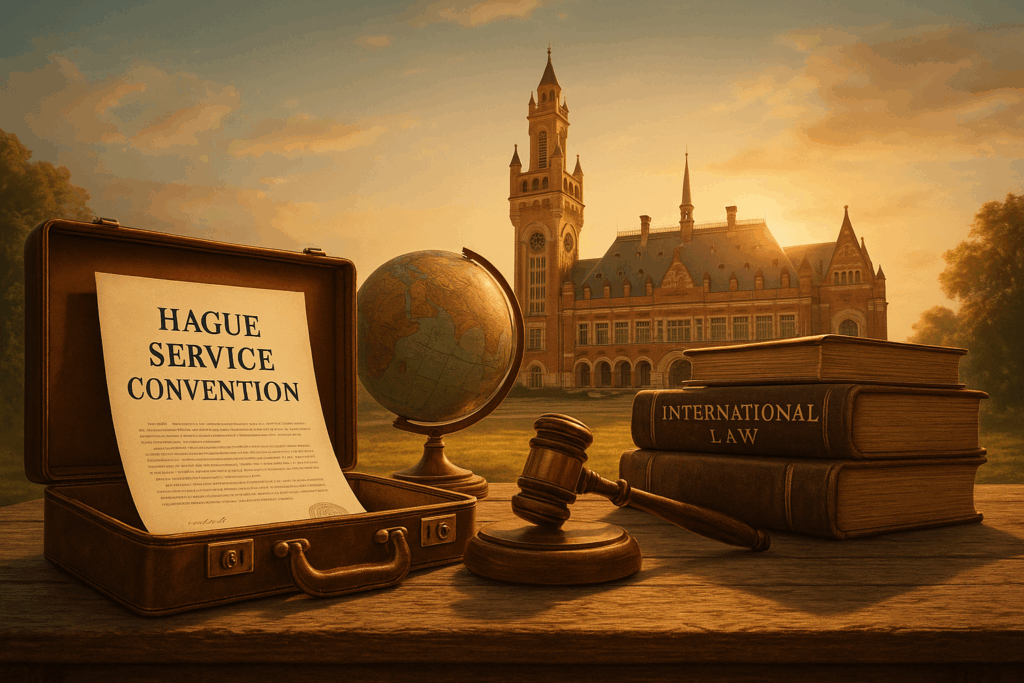 An illustration depicting the Hague Service Convention and its significance in international law.