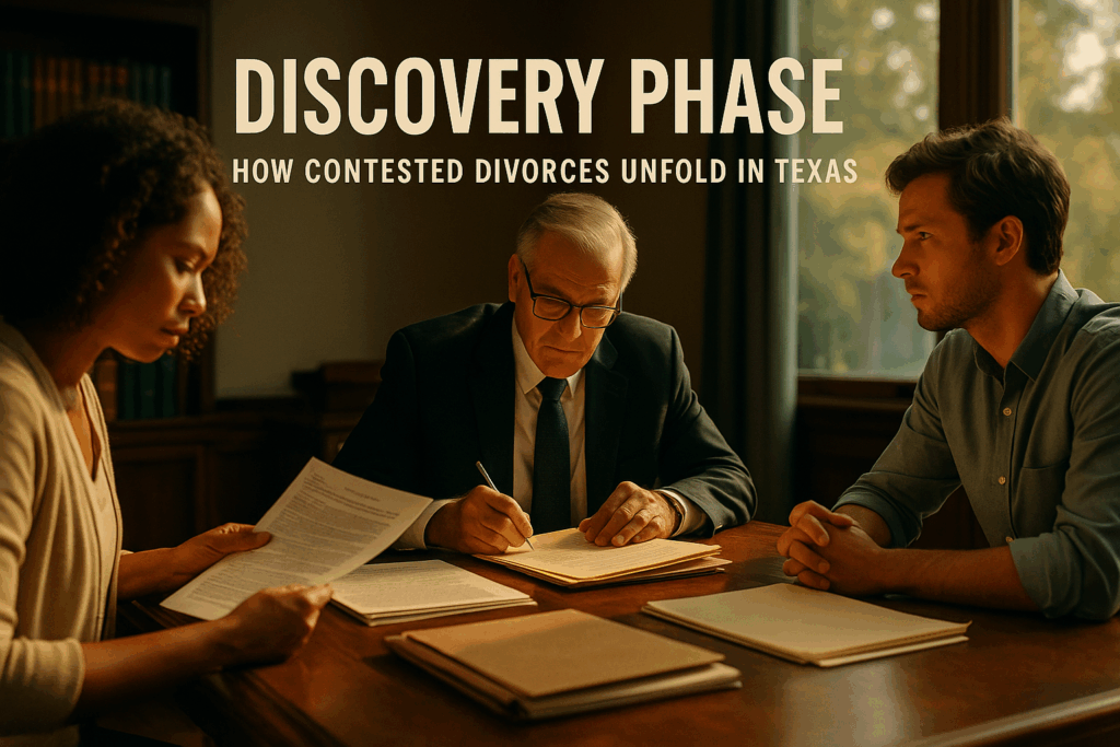 An illustration of the discovery phase in contested divorces and how contested divorces unfold in Texas.