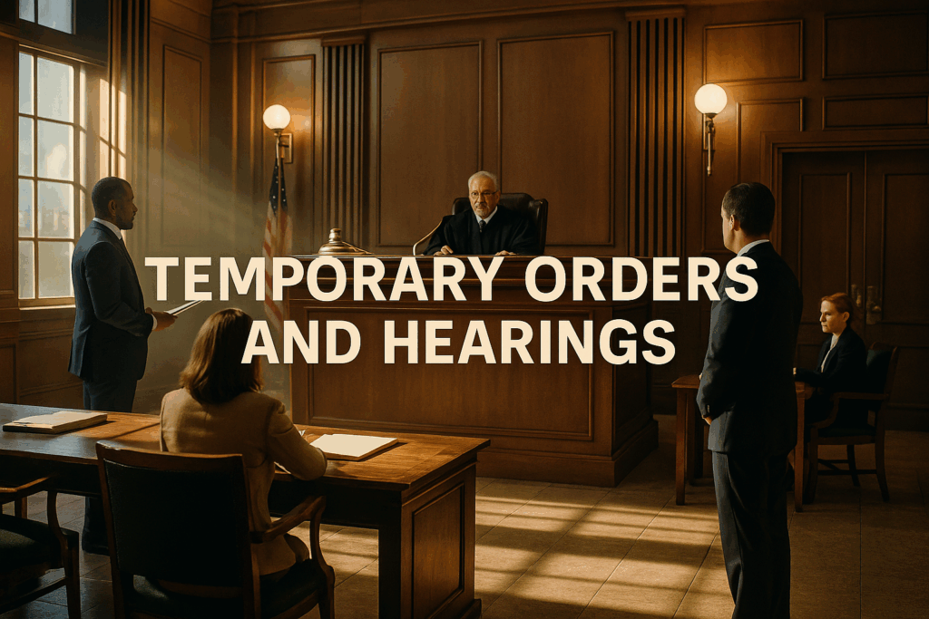 An image illustrating temporary orders and hearings in contested divorces.