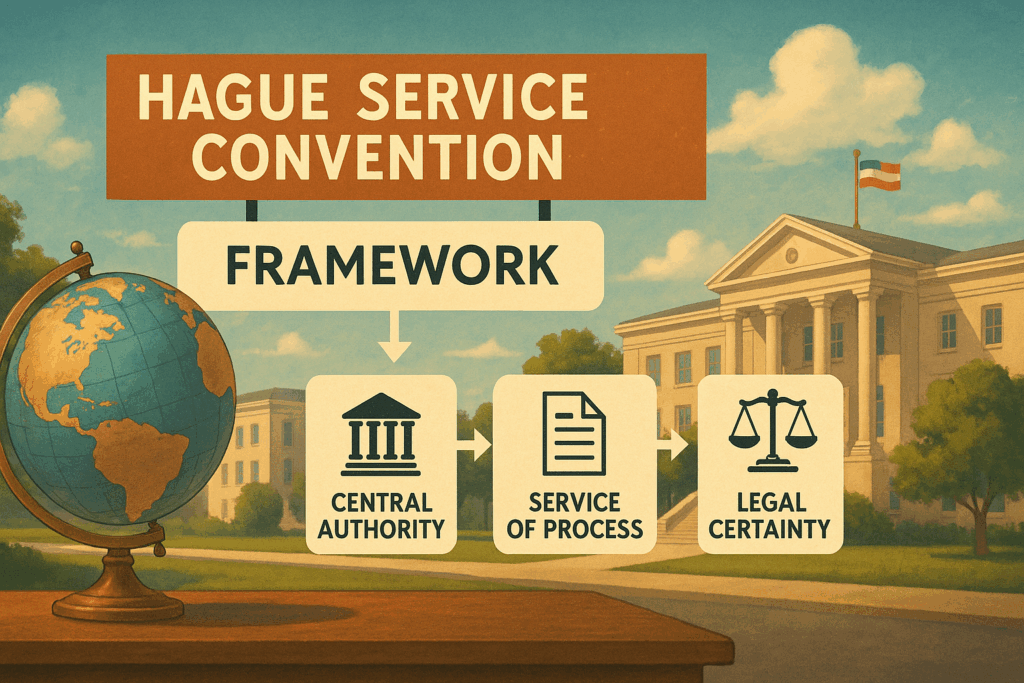 An infographic illustrating the Hague Service Convention framework.