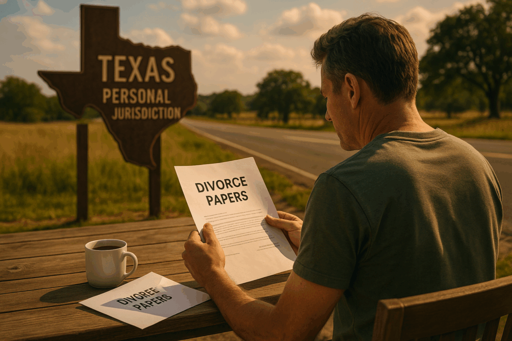 An illustration depicting the concept of personal jurisdiction in Texas divorce law.
