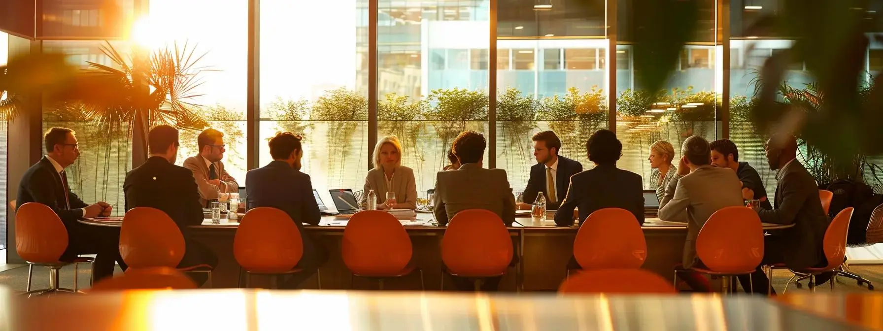 a focused, high-resolution image of a modern conference room where a diverse group of individuals engages in a calm, cooperative mediation session, surrounded by documents and a neutral, professional atmosphere that emphasizes collaboration in resolving legal issues related to divorce.