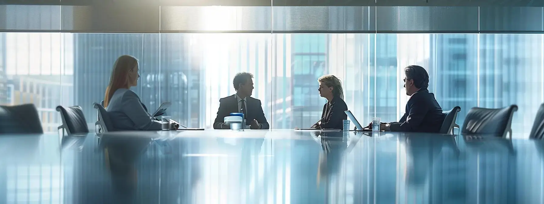 a focused mediation scene in a modern conference room, featuring a professional mediator guiding two parties seated at a sleek table, with expressions of concentration and respect, illuminated by soft overhead lighting that emphasizes the collaborative and structured atmosphere.